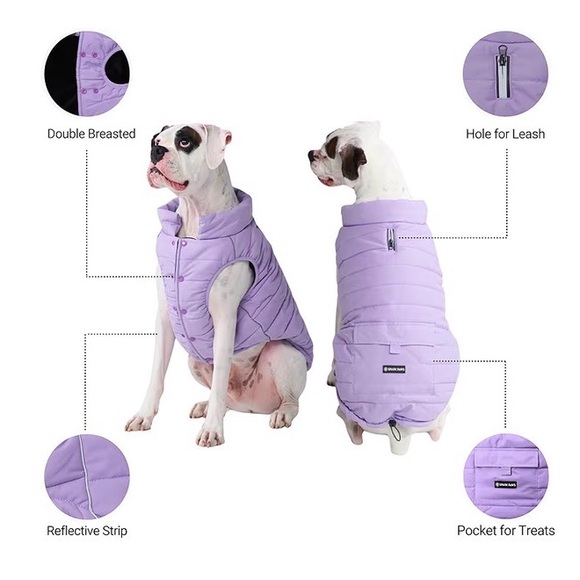 Spark Paws Dog Winter Jacket, Water-Resistant Coat, Lilac XL - Picture 2 of 5